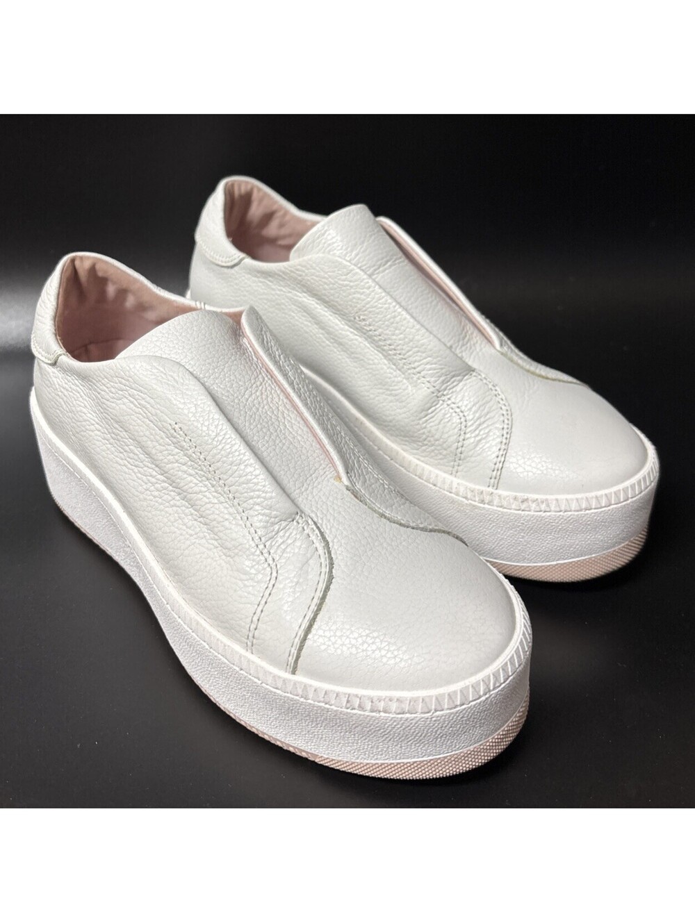 Sole Bliss White Italian Leather Drama Platform Sneakers Size 6, $349.